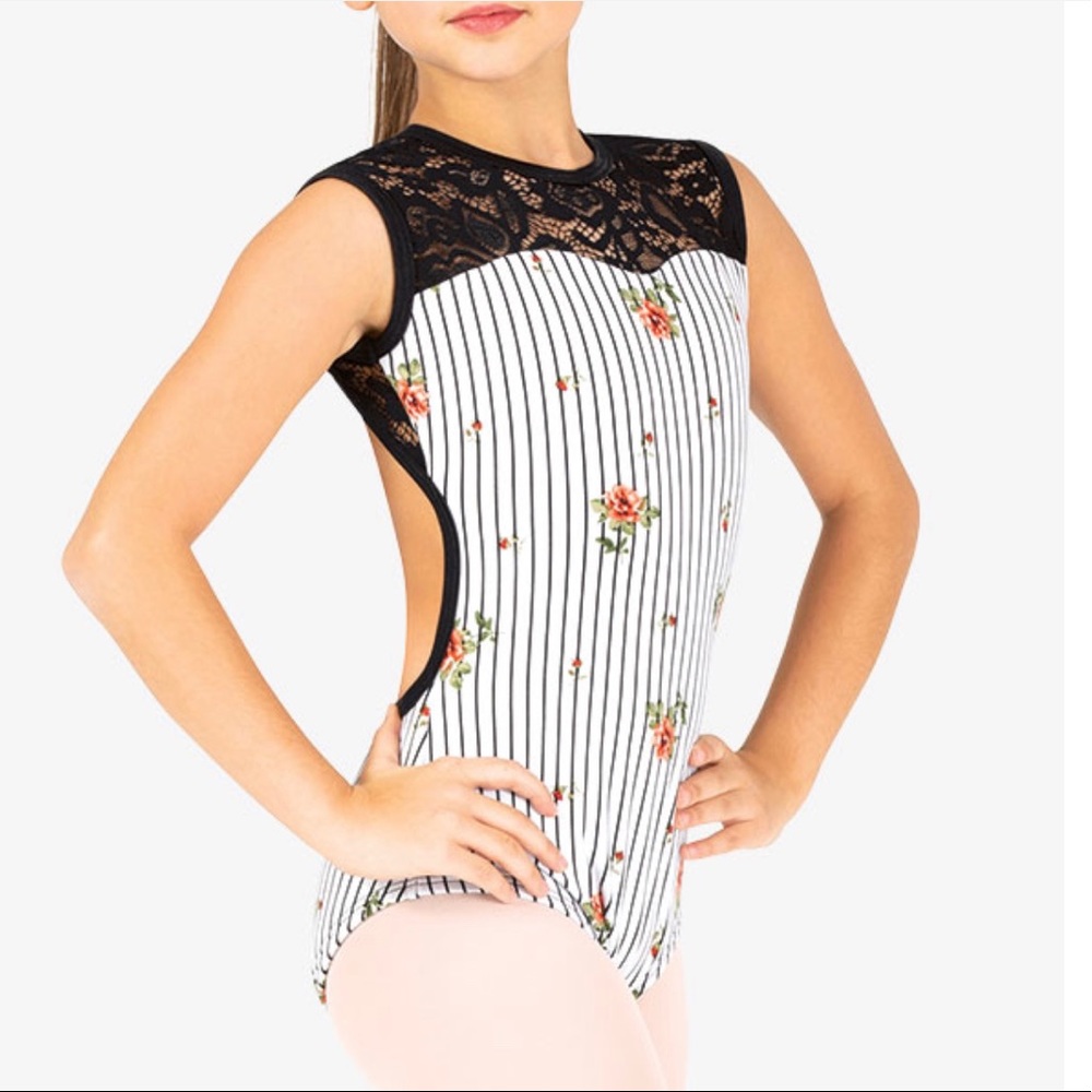 Chelsea B floral striped tank leotard